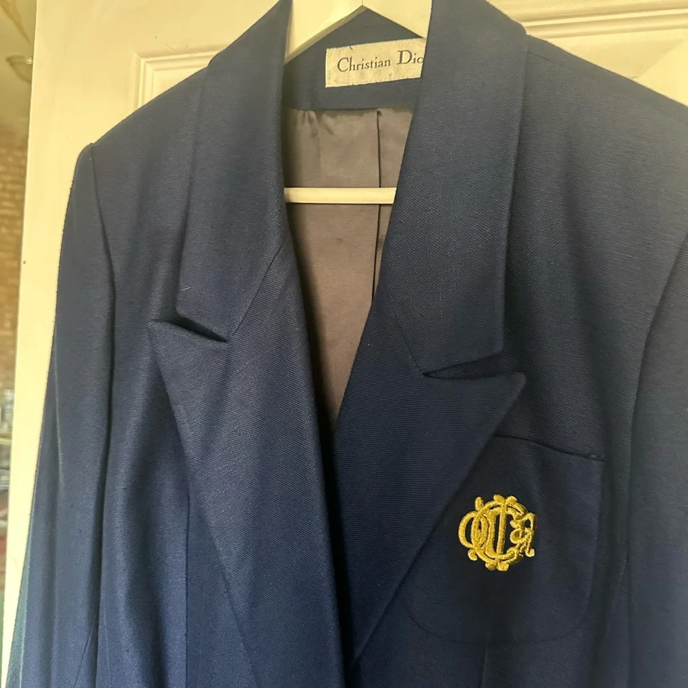 Christian Dior Navy Linen Blazer with Gold Accents